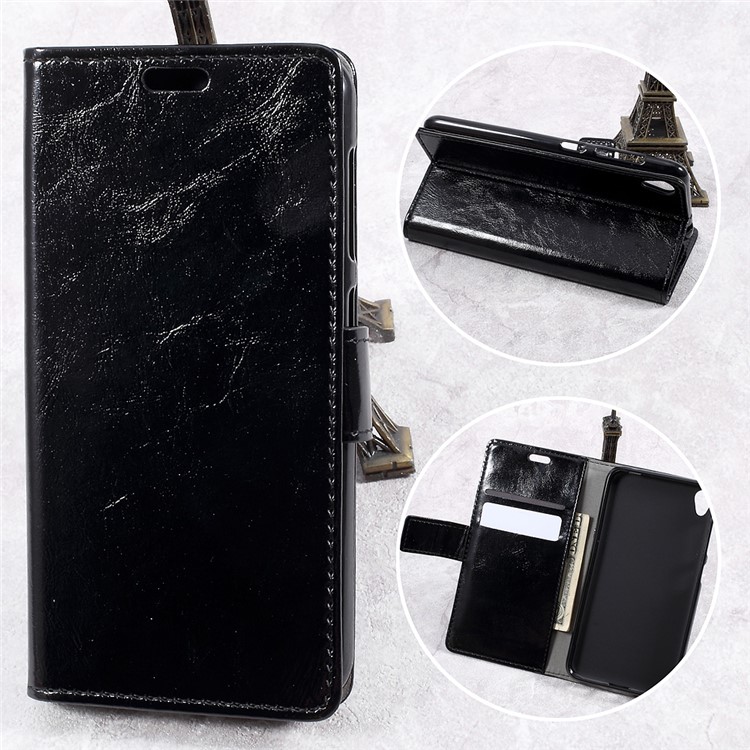 Crazy Horse Texture Leather Wallet Stand Cell Phone Case for Asus Zenfone Live ZB501KL - Black-1