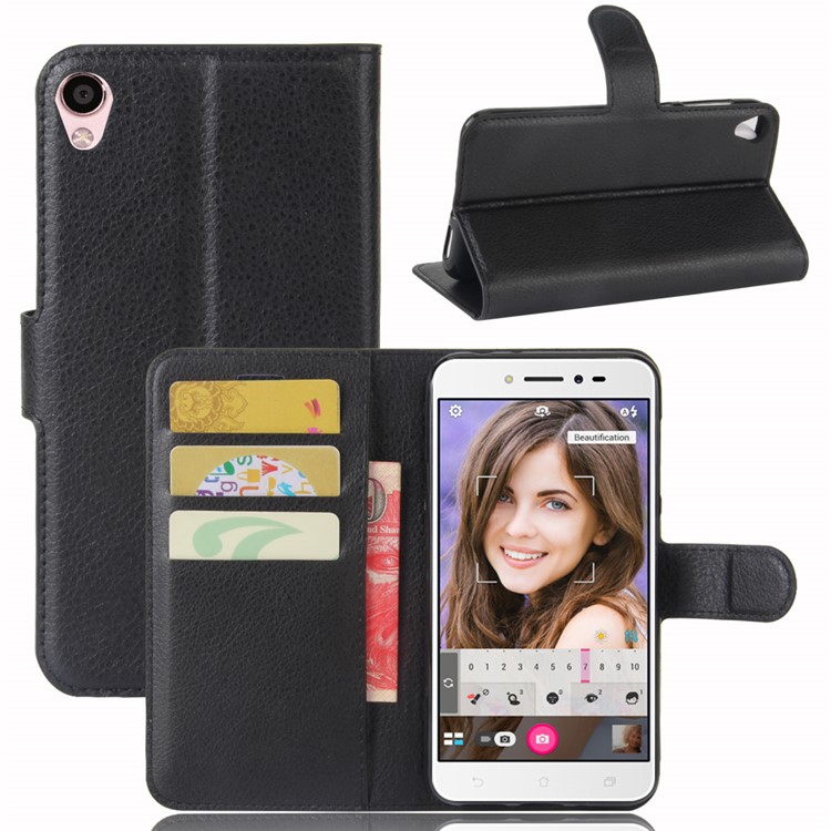 Litchi Skin Leather Wallet Case for Asus Zenfone Live ZB501KL - Black-1