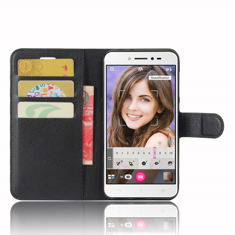 Litchi Skin Leather Wallet Case for Asus Zenfone Live ZB501KL - Black-4