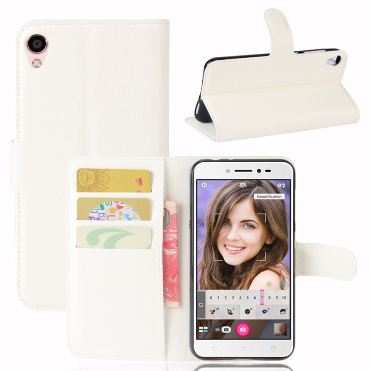 Litchi Skin Leather Wallet Cover for Asus Zenfone Live ZB501KL - White-1