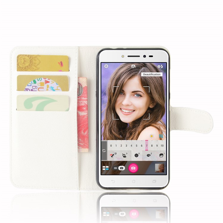 Litchi Skin Leather Wallet Cover for Asus Zenfone Live ZB501KL - White-4