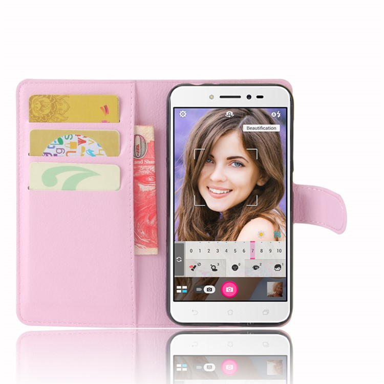 Litchi Skin Leather Wallet Cover Case for Asus Zenfone Live ZB501KL - Pink-4