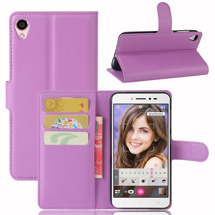 Litchi Skin Magnetic Leather Wallet Case for Asus Zenfone Live ZB501KL - Purple-1