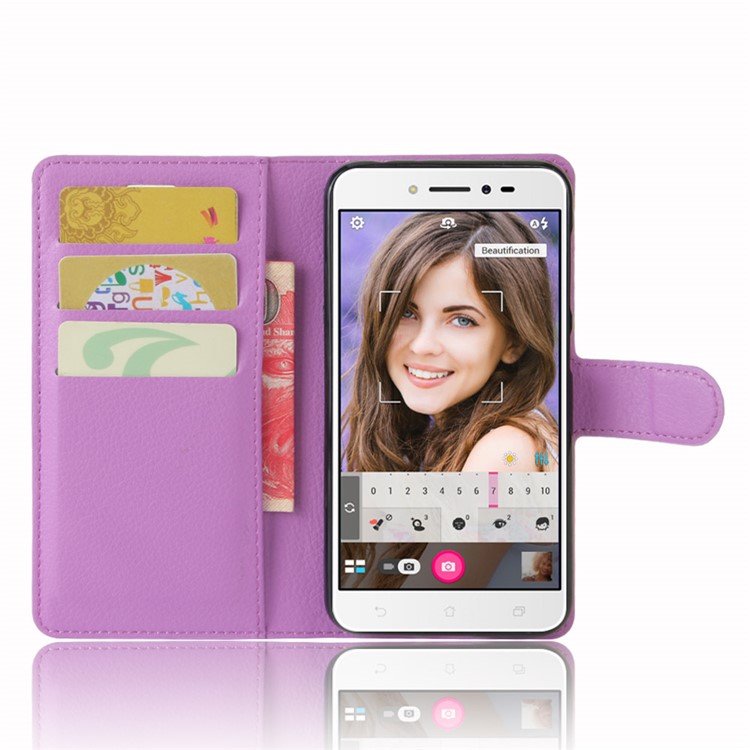 Litchi Skin Magnetic Leather Wallet Case for Asus Zenfone Live ZB501KL - Purple-4