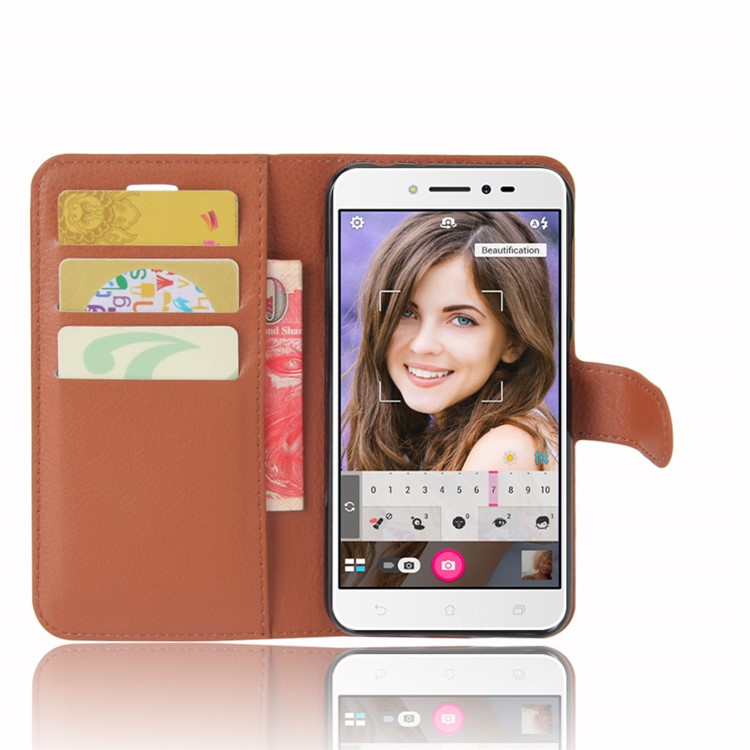 Litchi Skin Leather Wallet Case Accessory for Asus Zenfone Live ZB501KL - Brown-4