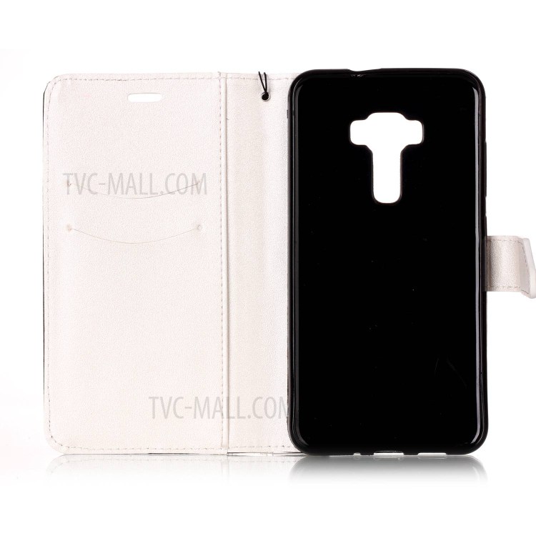 Sand-like Grain Bi-Color Leather Wallet Protective Cover for Asus Zenfone 3 ZE552KL - White-3