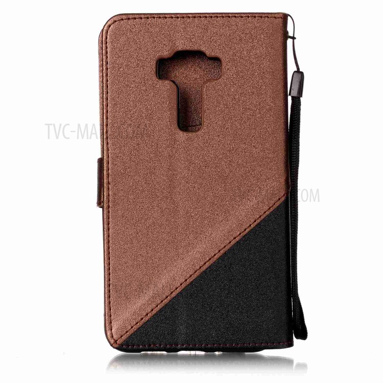 Sand-like Grain Bi-Color Leather Wallet Casing Cover for Asus Zenfone 3 ZE552KL - Brown-2
