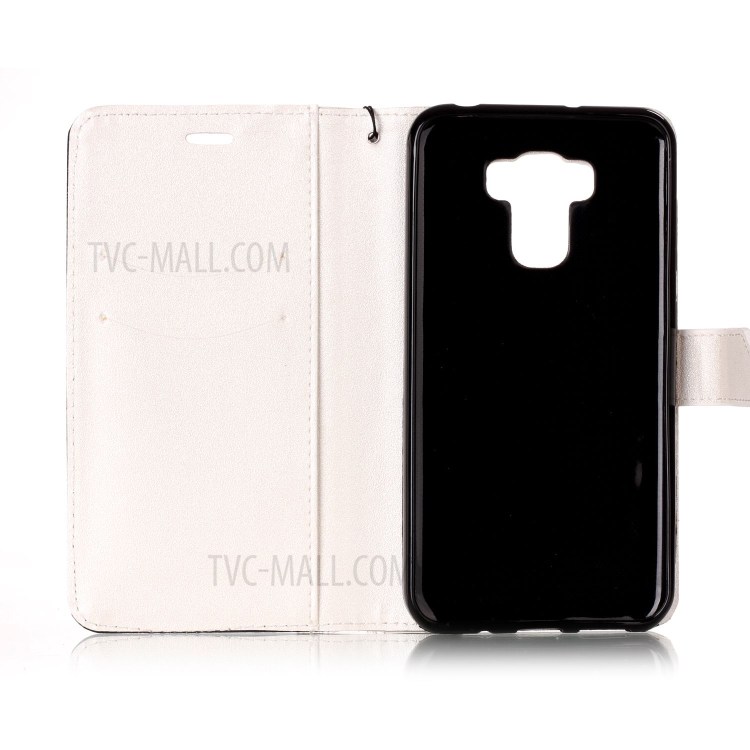 Bi-Color Sand-like Leather Wallet Mobie Cover with Strap for Asus Zenfone 3 Max ZC553KL - White-3