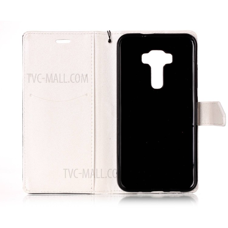 Assorted Color Sand-like Grain Leather Wallet Case Shell with Lanyard for Asus Zenfone 3 ZE520KL - White-3
