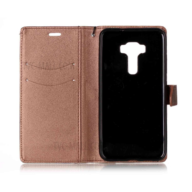 Contract Color Sand-like Grain Leather Wallet Stand Shell Cover with Lanyard for Asus Zenfone 3 ZE520KL - Brown-3