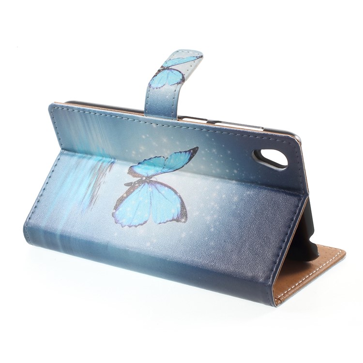 Pattern Printing Stand Leather Wallet Case for Asus Zenfone Live ZB501KL - Blue Butterfly-4