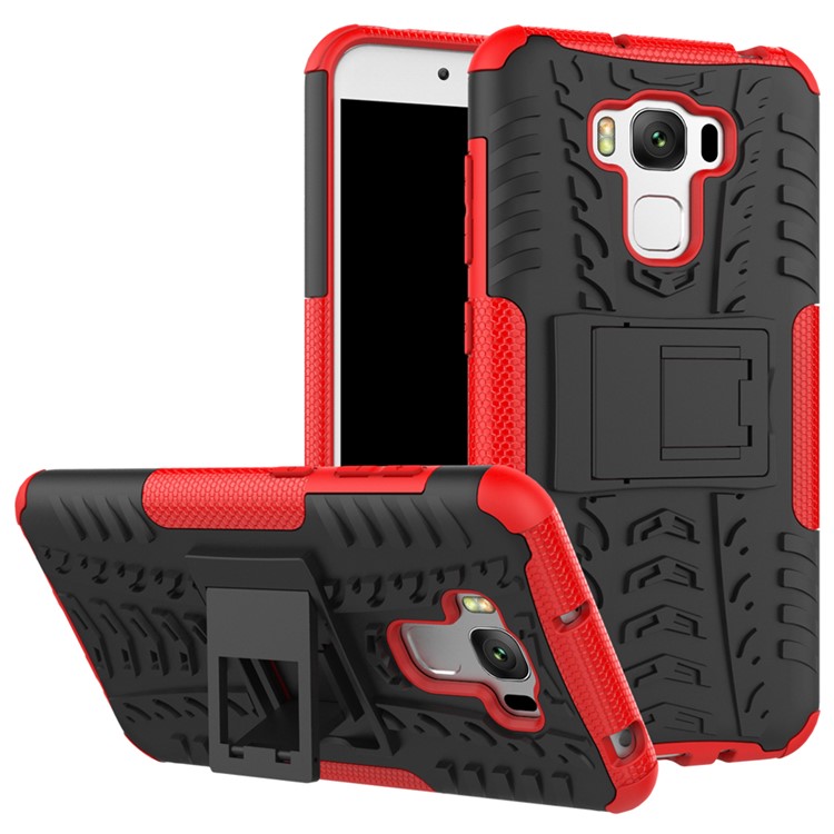 2-in-1 Tyre Pattern PC + TPU Hybrid Kickstand Case Accessory for Asus Zenfone 3 Max ZC553KL - Red-1