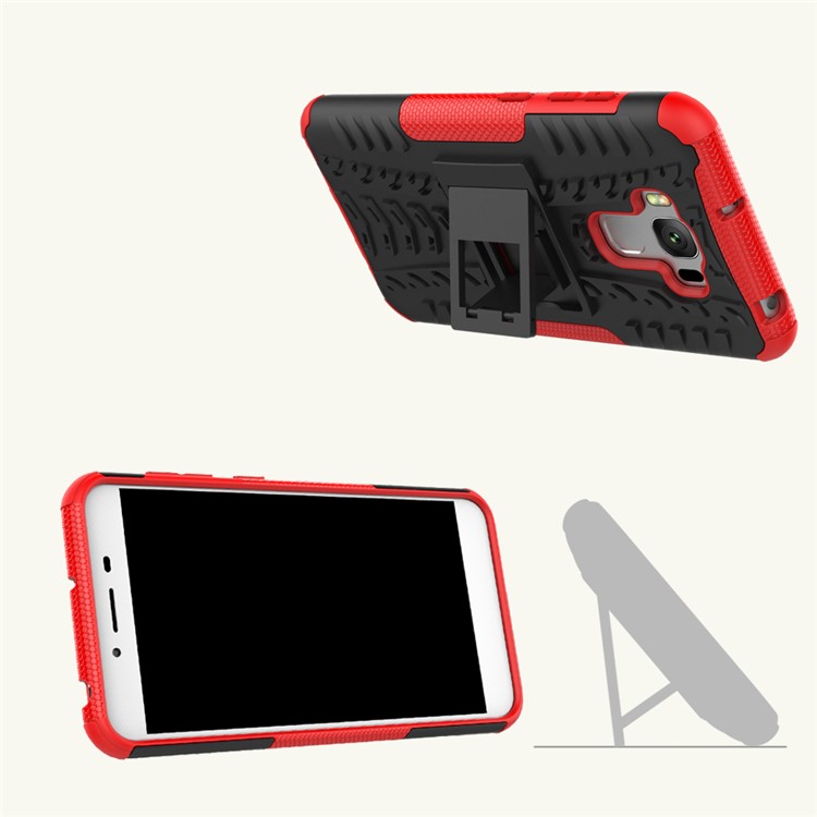 2-in-1 Tyre Pattern PC + TPU Hybrid Kickstand Case Accessory for Asus Zenfone 3 Max ZC553KL - Red-2