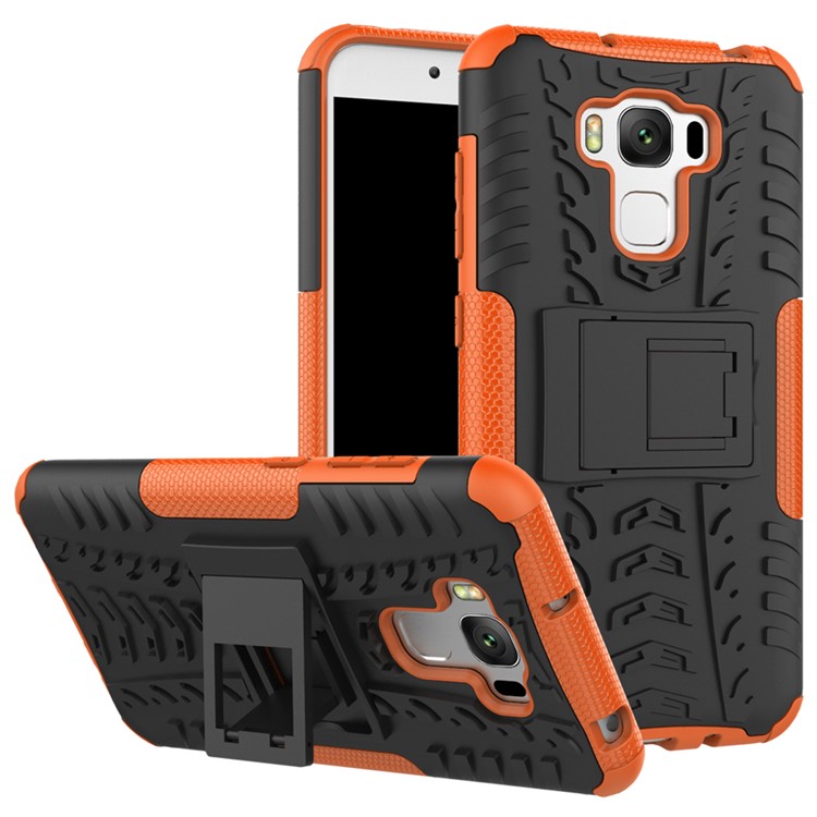2-in-1 Tyre Pattern Kickstand PC + TPU Combo Phone Shell for Asus Zenfone 3 Max ZC553KL - Orange-1