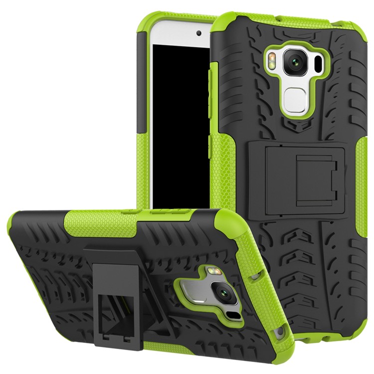 2-in-1 Tyre Pattern Kickstand PC + TPU Protective Case Cover for Asus Zenfone 3 Max ZC553KL - Green-1
