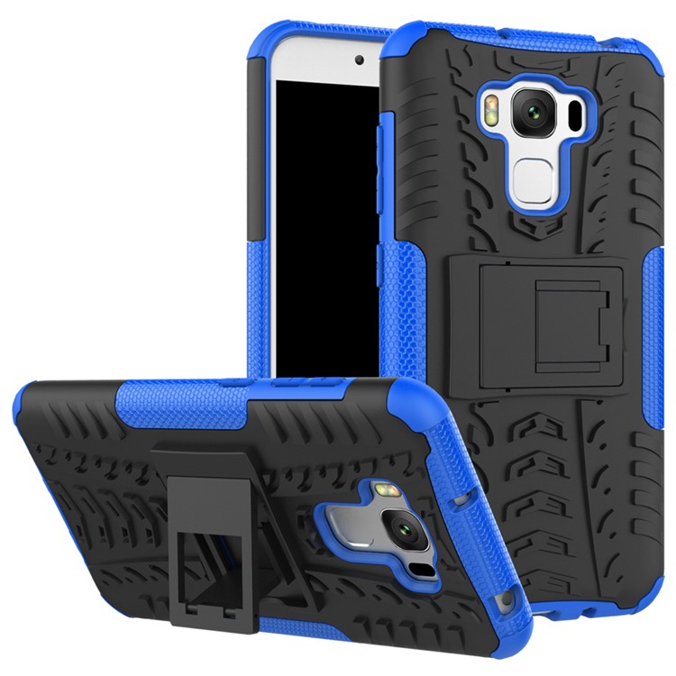 2-in-1 Tyre Pattern Hybrid PC + TPU Kickstand Cover Shell for Asus Zenfone 3 Max ZC553KL - Blue-1
