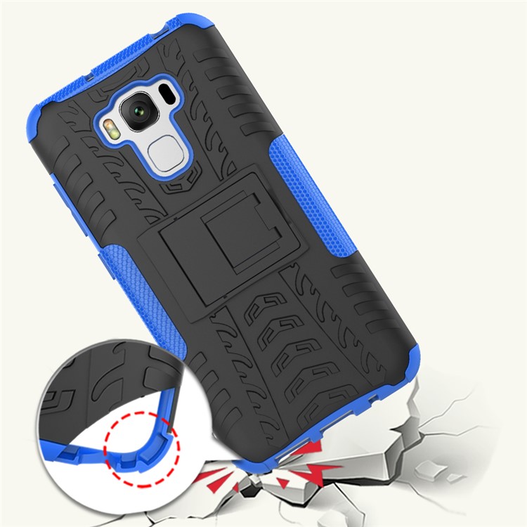 2-in-1 Tyre Pattern Hybrid PC + TPU Kickstand Cover Shell for Asus Zenfone 3 Max ZC553KL - Blue-2