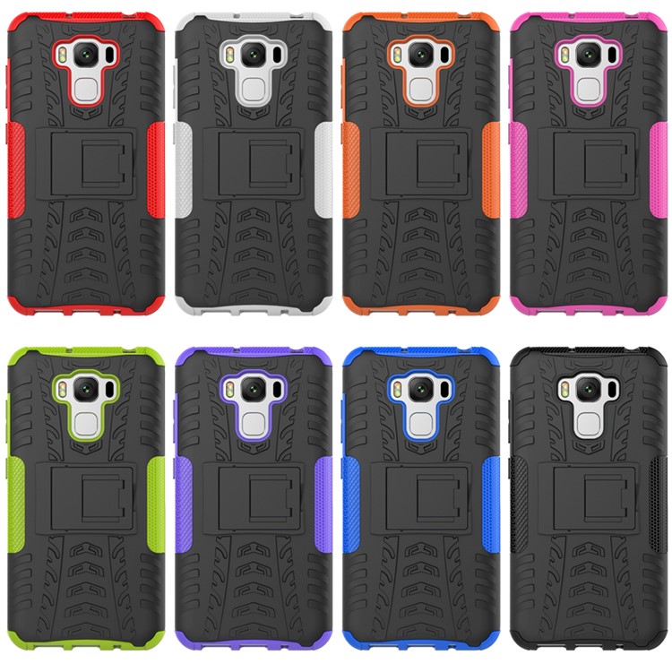 2-in-1 Tyre Pattern Hybrid PC + TPU Kickstand Cover Shell for Asus Zenfone 3 Max ZC553KL - Blue-4