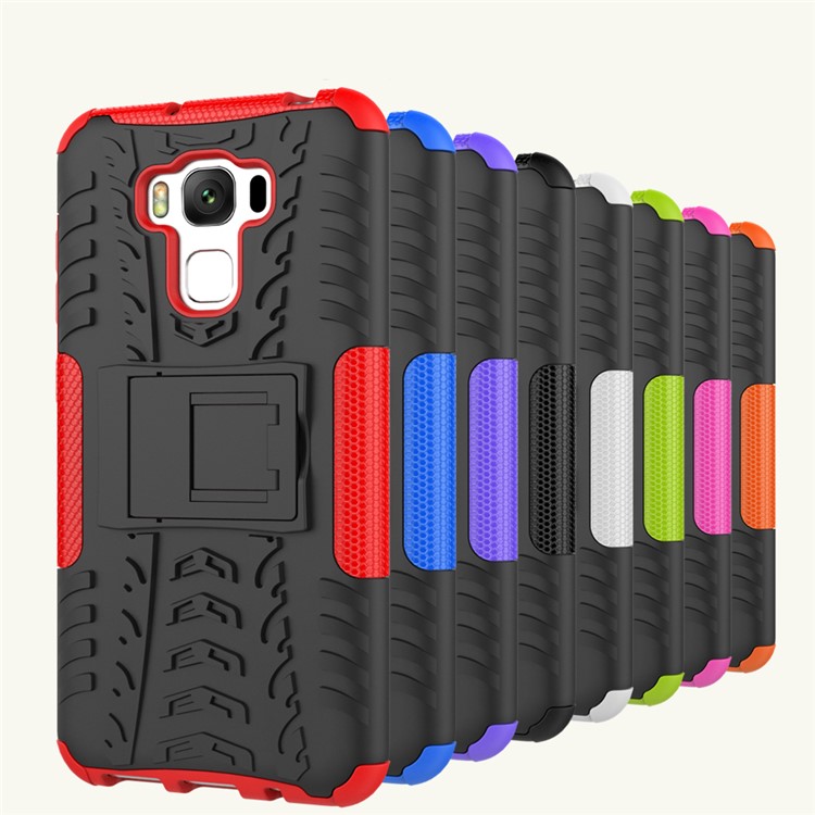 2-in-1 Tyre Pattern Hybrid PC + TPU Kickstand Cover Shell for Asus Zenfone 3 Max ZC553KL - Blue-5
