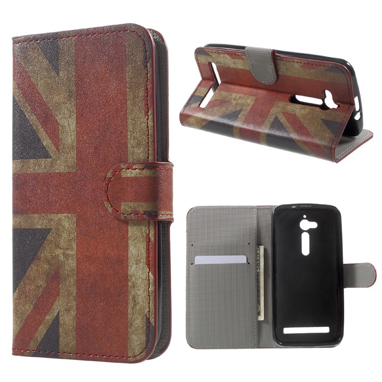 Patterned Wallet Leather Stand Protector Case for Asus Zenfone Go ZB500KL - Vintage UK Flag-1