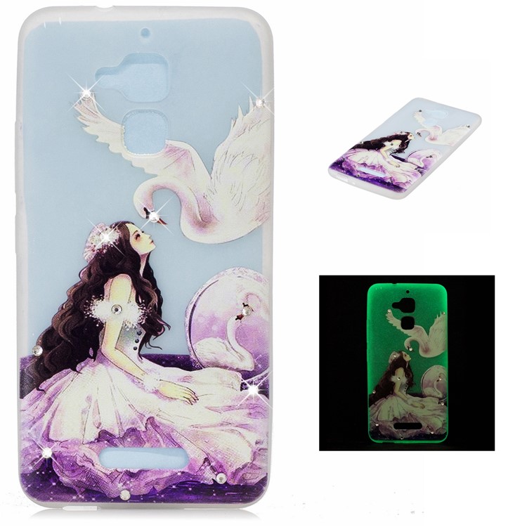 Diamond Embossment Luminous TPU Case for Asus Zenfone 3 Max ZC520TL - Pretty Girl and White Swan-1