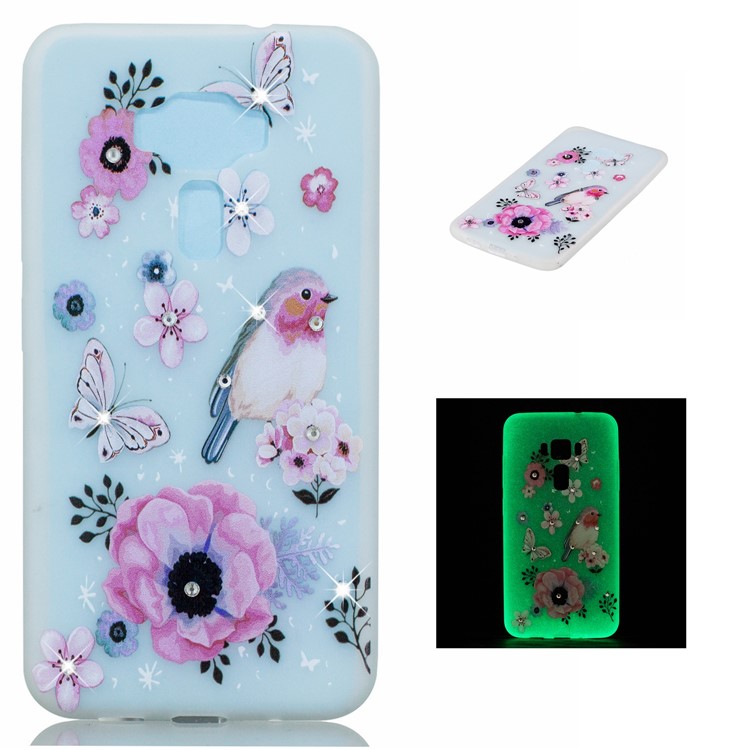 Embossed Diamond Decor Luminous Soft Case (TPU) for Asus Zenfone 3 ZE552KL - Flowers and Butterflies-1