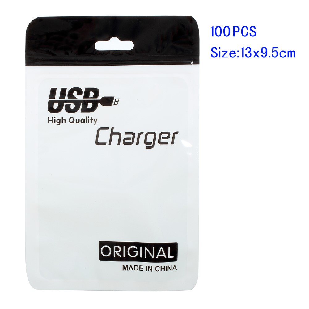 100Pcs/Lot Zip Lock Package Bag for USB Charging Cable, Size: 13 x 9.5cm - Black-1