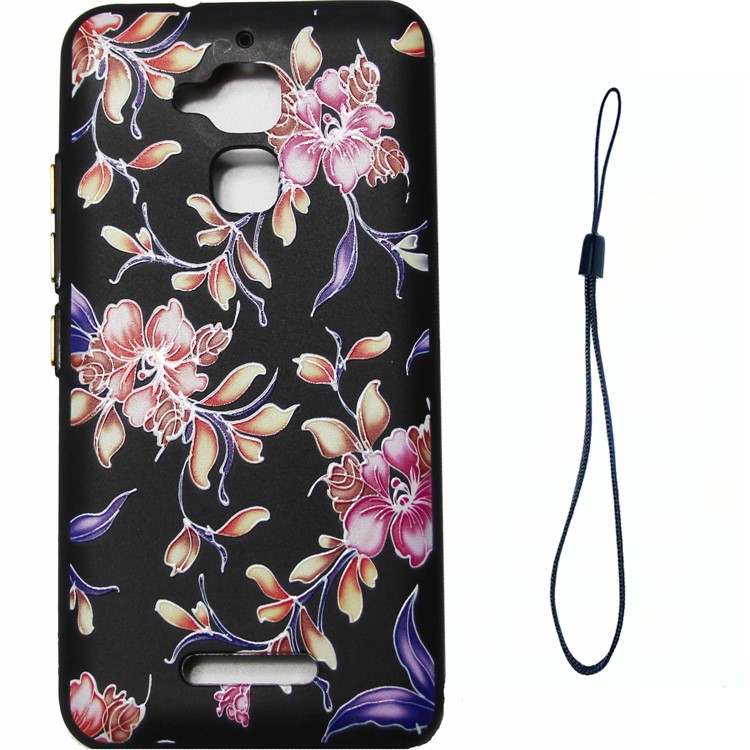 Rubberized Embossing Pattern Printing TPU Soft Case for Asus Zenfone 3 Max ZC520TL - Peonies-1