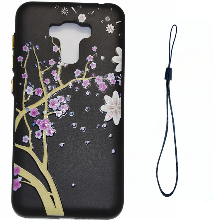For Asus Zenfone 3 Max ZC553KL Rubberized Embossed Pattern Printing Gel TPU Case with Strap - Plum Blossom with Branches-1