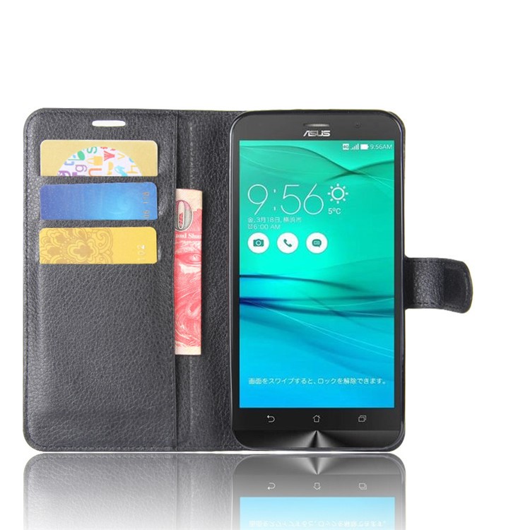 Litchi Skin Wallet Leather Stand Case for Asus Zenfone Go ZB552KL - Black-4