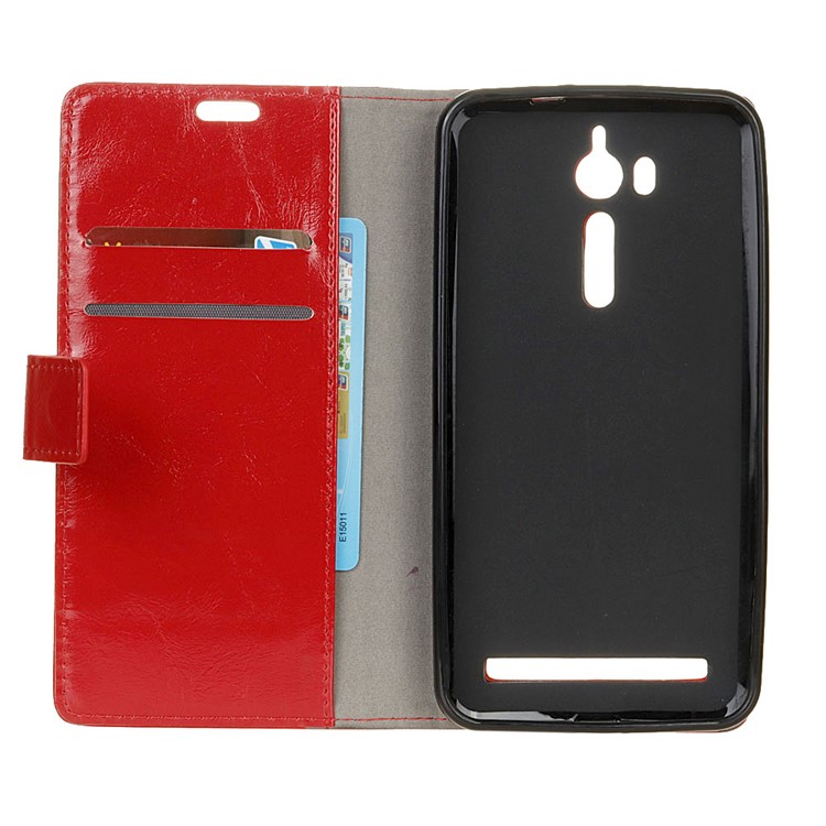 Crazy Horse Leather Wallet Cover Shell for Asus Zenfone Go ZB552KL - Red-3