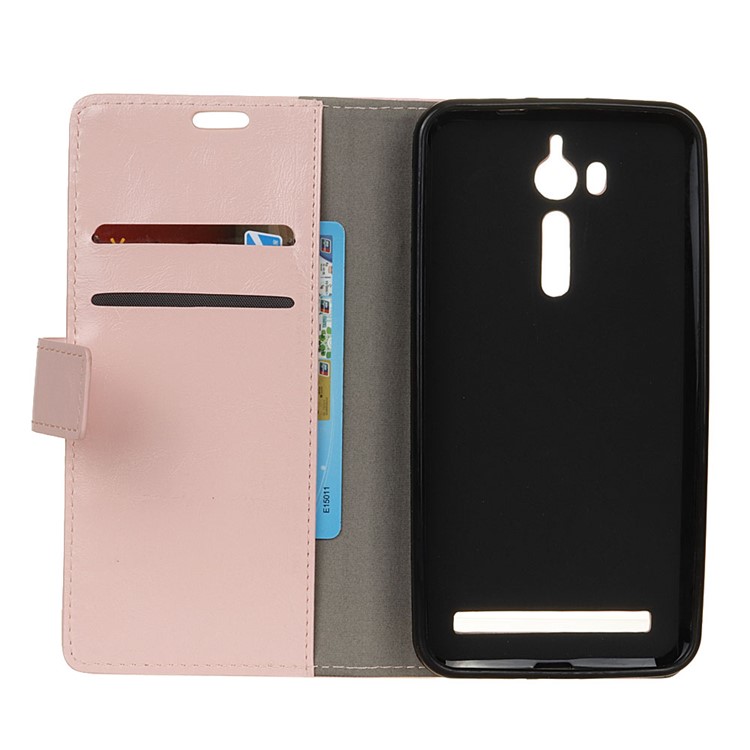 Crazy Horse PU Leather Wallet Cell Cover Accessory with Stand for Asus Zenfone Go ZB552KL - Pink-3