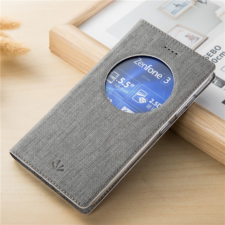 VILI Folding Stand Hollow Window Leather Phone Case for Asus Zenfone 3 ZE520KL - Grey-1