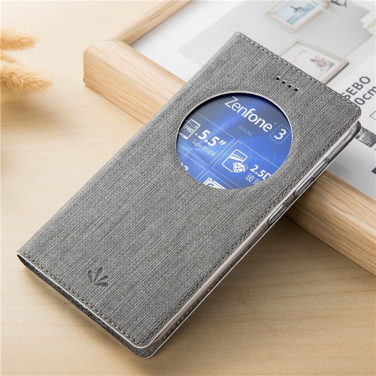 VILI Folding Stand Hollow Window Leather Cover for Asus Zenfone 3 ZE552KL - Grey-1
