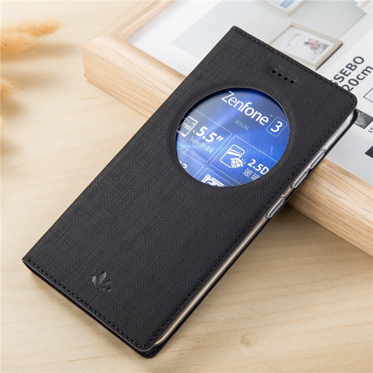VILI Folding Stand Hollow Window Leather Case for Asus Zenfone 3 ZE552KL - Black-1