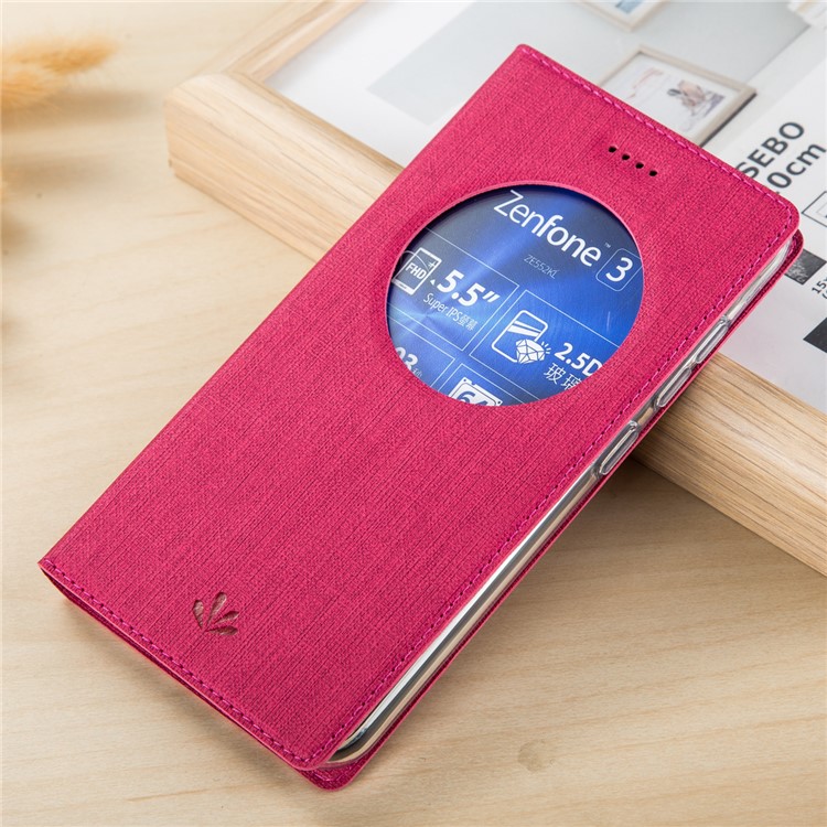 VILI Folding Stand Hollow Window Leather Phone Cover for Asus Zenfone 3 ZE552KL - Rose-1