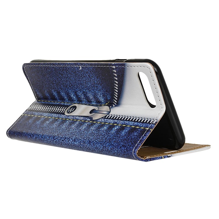Wallet Pattern Printing PU Leather Cover Shell with Stand for Asus Zenfone 4 Max /4 Max Plus /4 Max Pro ZC554KL - Jeans Metal Zipper-4