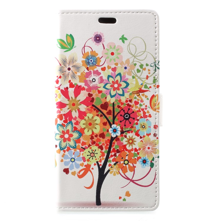 Patterned Printing Wallet Leather Stand Mobile Shell for Asus Zenfone 4 Max ZC554KL - Colorful Flowers Tree-3