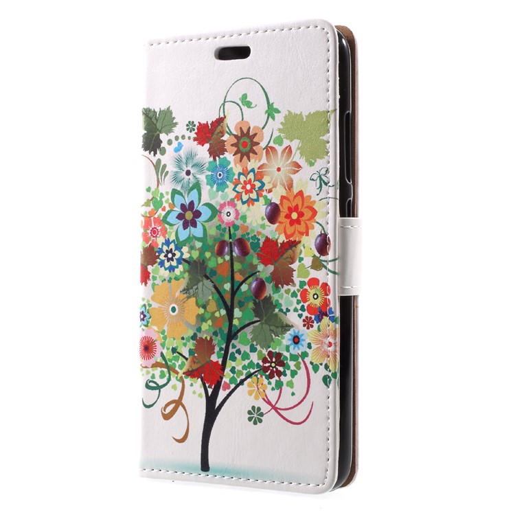 Printing Pattern Wallet Leather Cell Phone Casing with Stand for Asus Zenfone 4 Max /4 Max Pro /4 Max Plus ZC554KL - Flowers Tree with Fruits-3