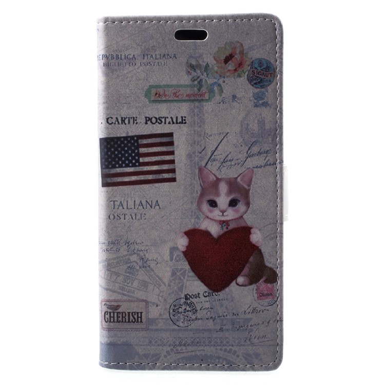 Pattern Printing Wallet Leather Stand Cell Phone Cover for Asus Zenfone 4 Max /4 Max Pro /4 Max Plus ZC554KL - US Flag and Cat Holding Heart-1