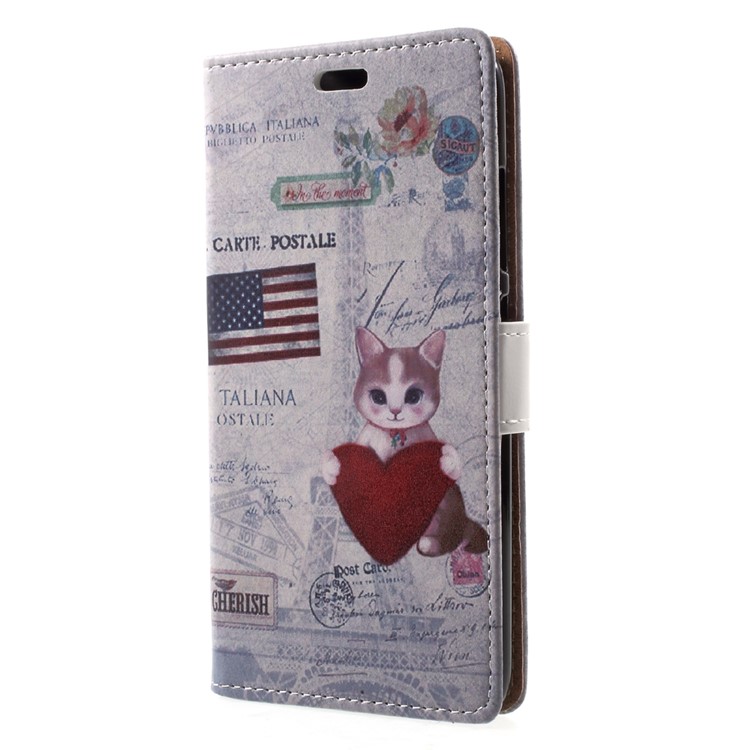 Pattern Printing Wallet Leather Stand Cell Phone Cover for Asus Zenfone 4 Max /4 Max Pro /4 Max Plus ZC554KL - US Flag and Cat Holding Heart-3