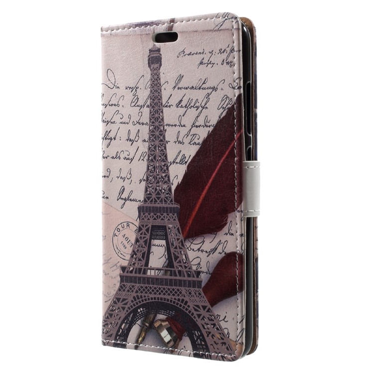 Pattern Printing Wallet Leather Stand Folio Case for Asus Zenfone 4 Max /4 Max Pro /4 Max Plus ZC554KL - Eiffel Tower and Feather-3