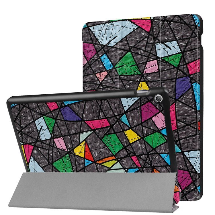 For Asus Zenpad 10 Z301MFL /Z301ML Tri-fold Foldable Stand Pattern Printing Leather Tablet Folio Case - Geometric Pattern and Lines-1