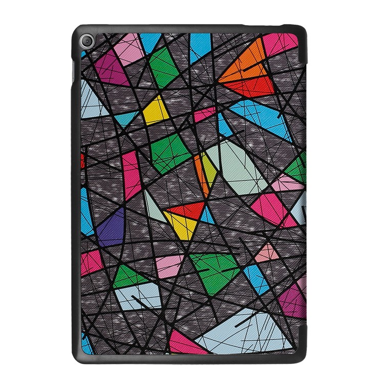 For Asus Zenpad 10 Z301MFL /Z301ML Tri-fold Foldable Stand Pattern Printing Leather Tablet Folio Case - Geometric Pattern and Lines-3