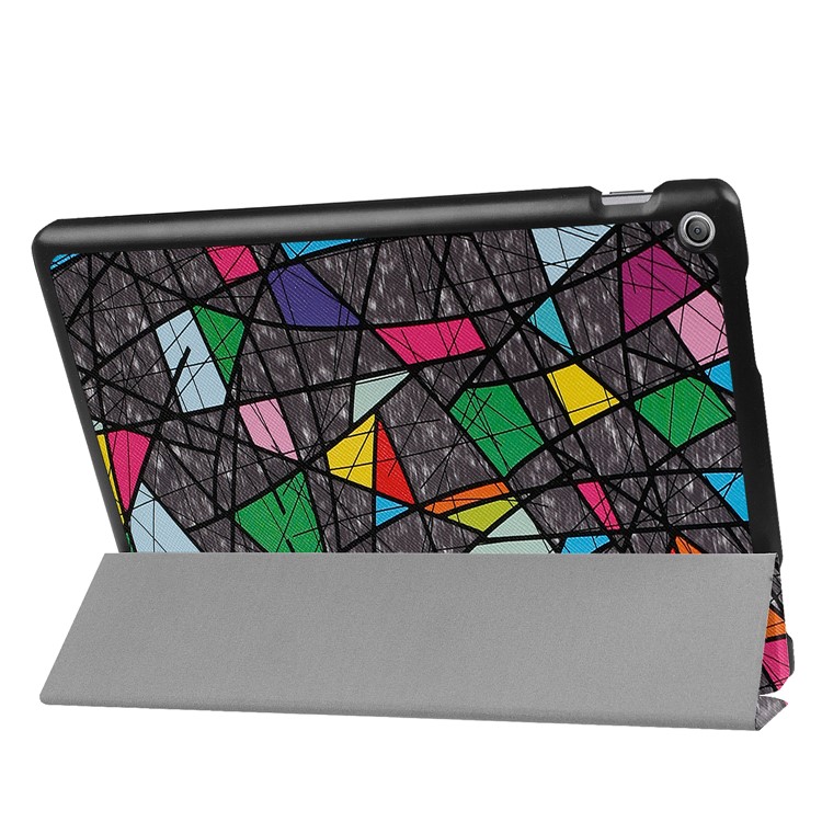 For Asus Zenpad 10 Z301MFL /Z301ML Tri-fold Foldable Stand Pattern Printing Leather Tablet Folio Case - Geometric Pattern and Lines-5