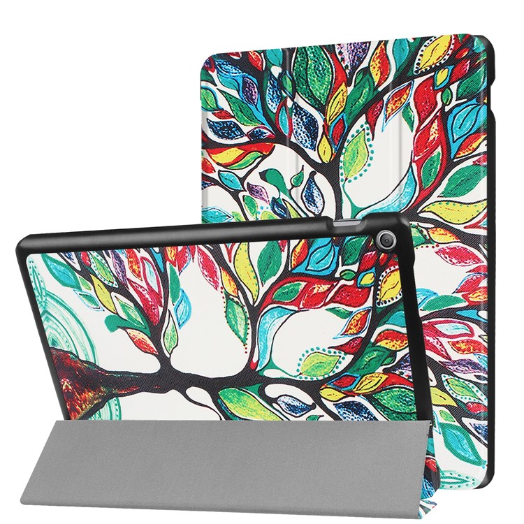 Pattern Printing Leather Foldable Tri-fold Stand Tablet Folio Casing for Asus Zenpad 10 Z301MFL /Z301ML - Colorful Tree-1
