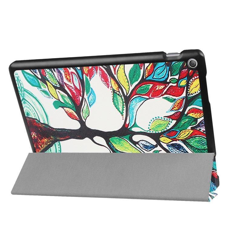 Pattern Printing Leather Foldable Tri-fold Stand Tablet Folio Casing for Asus Zenpad 10 Z301MFL /Z301ML - Colorful Tree-5