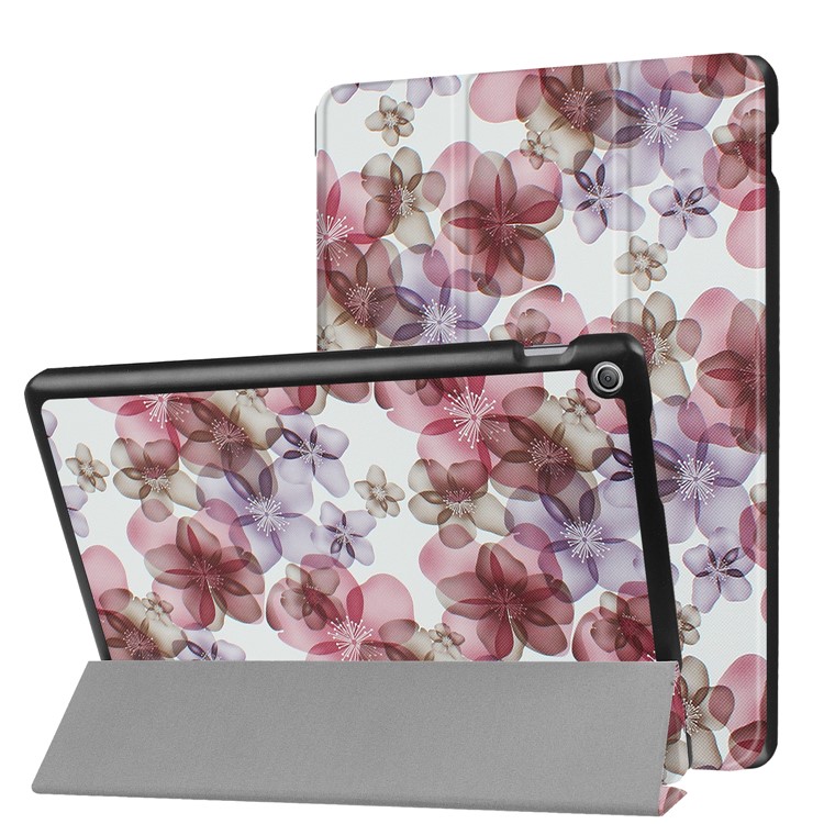 Foldable Pattern Printing Tri-fold Stand Leather Tablet Folio Cover for Asus Zenpad 10 Z301MFL /Z301ML - Beautiful Flowers-1