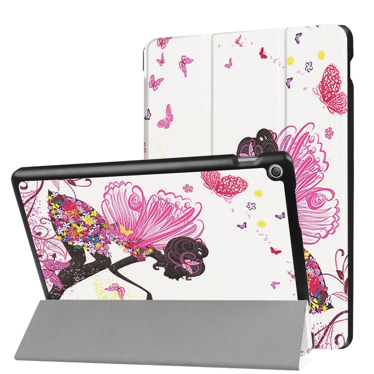 Tri-fold Foldable Stand Pattern Printing Leather Tablet Folio Cover for Asus Zenpad 10 Z301MFL /Z301ML - Flowered Girl with Wings-1