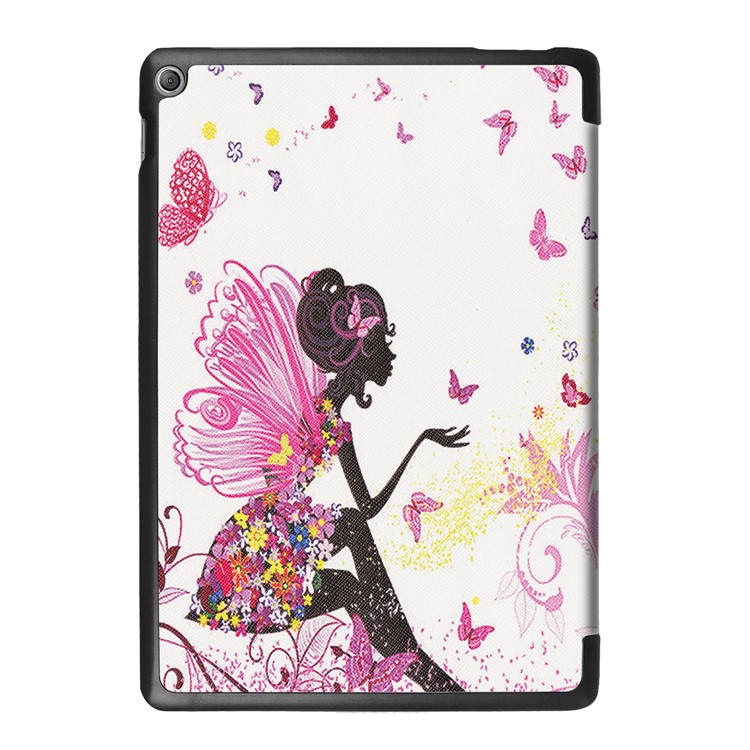 Tri-fold Foldable Stand Pattern Printing Leather Tablet Folio Cover for Asus Zenpad 10 Z301MFL /Z301ML - Flowered Girl with Wings-3